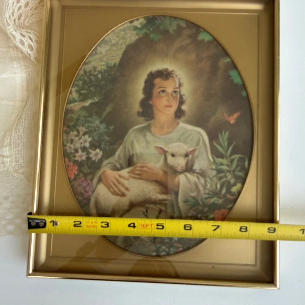 Vintage Jesus Good Shepherd Framed Lithograph Print Gold Tone Frame 8.5x10.5